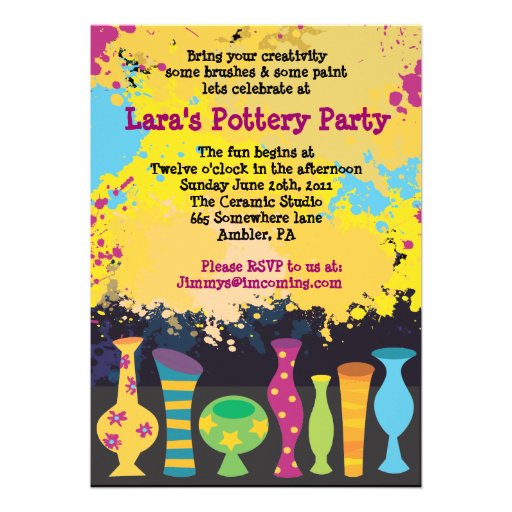 PAINT YOUR OWN POTTERY Birthday Party Invitation