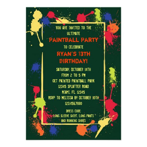 Paintball Birthday Party Invitation 5" X 7" Invitation Card Zazzle