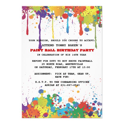 Paintball Colors Invitation (front side)