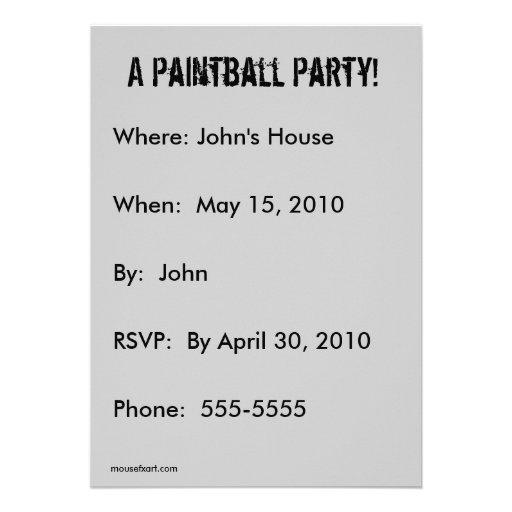 Paintball Party Invitation (Design 2)