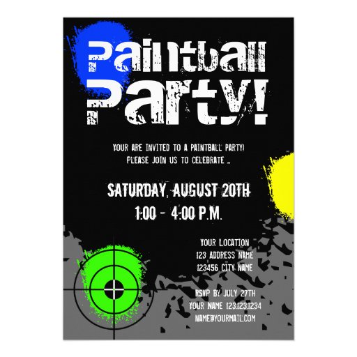 Paintball party invitations | Custom invites (front side)