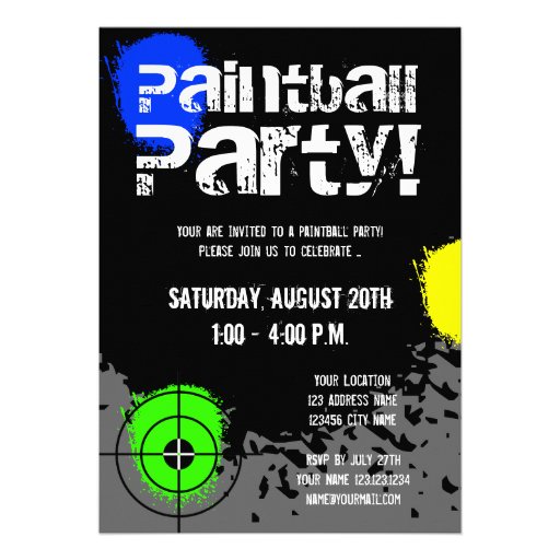 Paintball party invitations Custom invites 5" X 7" Invitation Card Zazzle