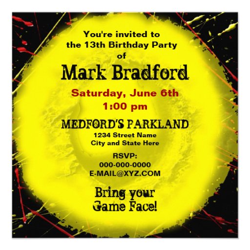 PAINTBALL SPLASH BIRTHDAY PARTY INVITATION 13TH