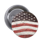 Painted American Flag on Rustic Wood Texture Pinback Button