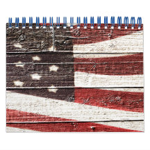 Painted American Flag on Rustic Wood Texture Calendars