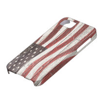 Painted American Flag on Rustic Wood Texture iPhone 5 Cover