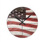 Painted American Flag on Rustic Wood Texture Wallclock