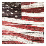 Painted American Flag on Rustic Wood Texture Personalized Invitation