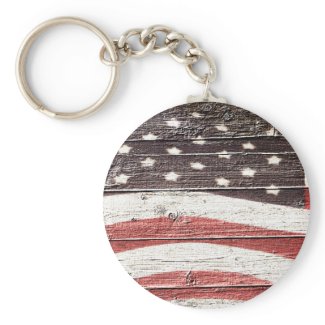 Painted American Flag on Rustic Wood Texture keychain