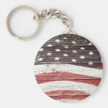 Painted American Flag on Rustic Wood Texture Keychain