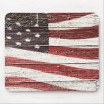 Painted American Flag on Rustic Wood Texture Mousepads
