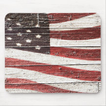 Painted American Flag on Rustic Wood Texture Mousepads