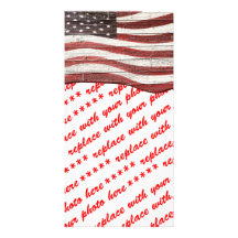 Painted American Flag on Rustic Wood Texture Photo Card