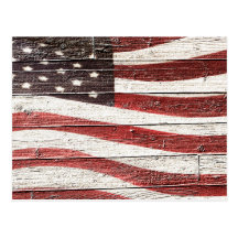 Painted American Flag on Rustic Wood Texture Post Cards