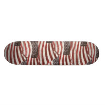 Painted American Flag on Rustic Wood Texture Skateboard Deck
