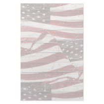 Painted American Flag on Rustic Wood Texture Stationery