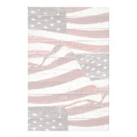 Painted American Flag on Rustic Wood Texture Stationery
