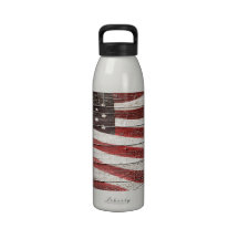 Painted American Flag on Rustic Wood Texture Reusable Water Bottle