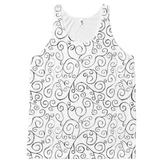 Painted Black Curvy Pattern on White Tank Top