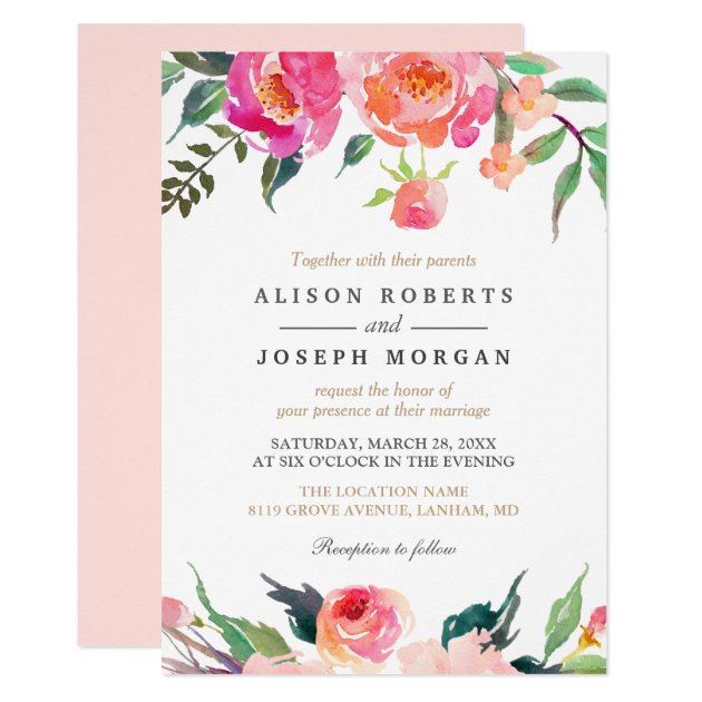 PAINTED BLOOMS Botanical Floral Wedding Invitation (front side)