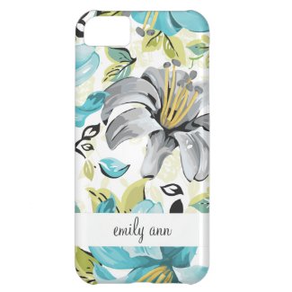 Painted Blue Lilies Pattern iPhone 5C Cases