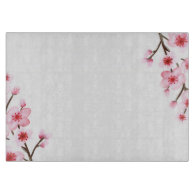 Painted Cherry Blossoms Glass Cutting Board