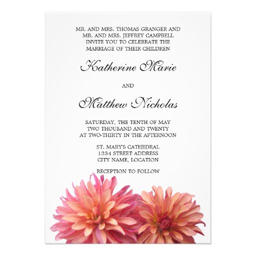 Painted Dahlia Flower in Pink and Coral Invitation