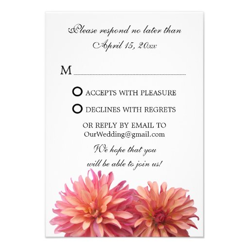 Painted Dahlia Flower in Pink and Coral RSVP Cards Invite