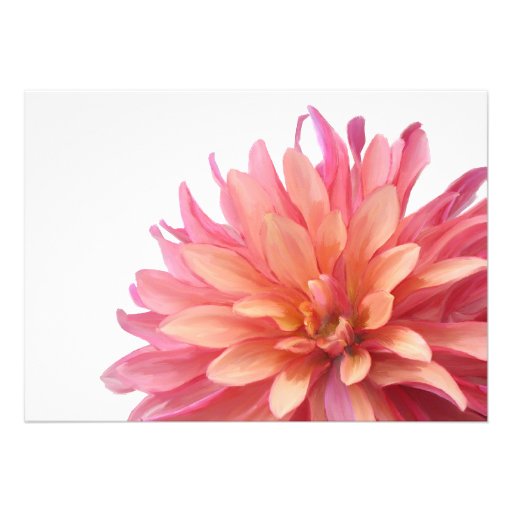Painted Dahlia in Pink and Coral Bridal Shower Custom Announcement