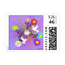 Painted Daisys and Doves Postage