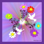 Painted Daisys and Doves Poster posters