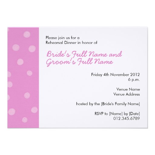 Painted Dots pink white Rehearsal Dinner Invite