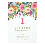 Painted Floral Girls 1st Birthday Invite