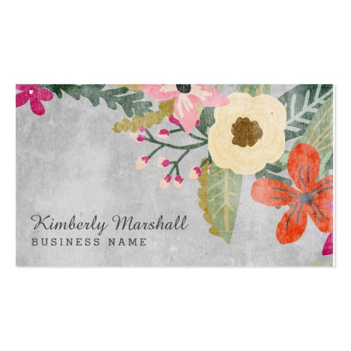 Painted Florals Business Card / Pink & Gray (front side)