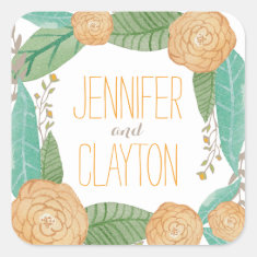Painted Florals Favor Sticker Square Stickers
