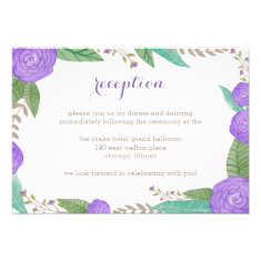 Painted Florals Wedding Reception Card Custom Invite