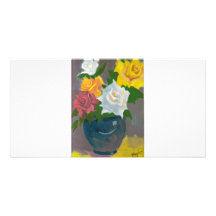 Painted Flowers in Vase Personalized Photo Card