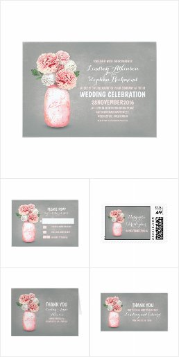 Painted Mason Jar Pink Peonies Wedding Collection