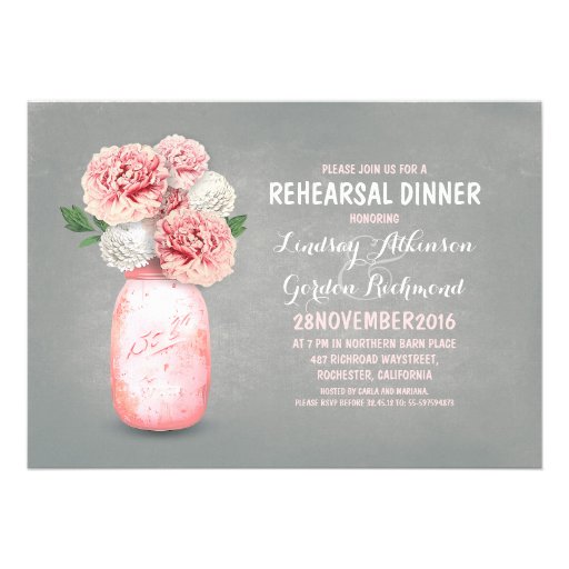 Painted mason jar rustic rehearsal dinner invites (front side)