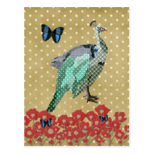 Painted Peacock & Peonies Golden Star  Postcard