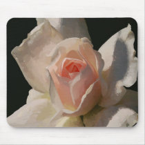 Painted Pink and White Rose on Black - Mousepad by LoisBryan Painted Pink and White Rose on Black - Mousepad