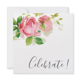 Painted Pink Roses in Vintage style Invitation