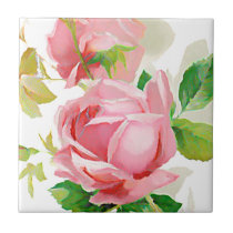 Painted Pink Roses in Vintage style tiles