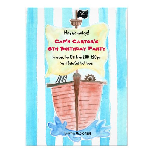 Painted Pirate Ship Birthday Invitation