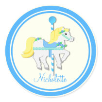 Painted Pony Blue and Yellow Carousel Round Sticker