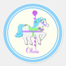 Painted Pony Light Blue and PurpleCarousel Round Stickers