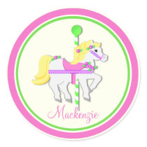 Painted Pony Pink and Green Carousel Round Stickers