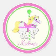 Painted Pony Pink and Green Carousel Round Stickers