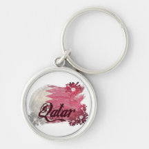 Painted Qatar Flag; Flowers Keychain