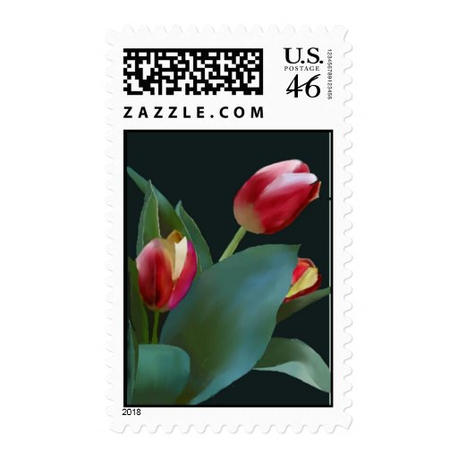 Painted Red Tulips Wedding Stamps